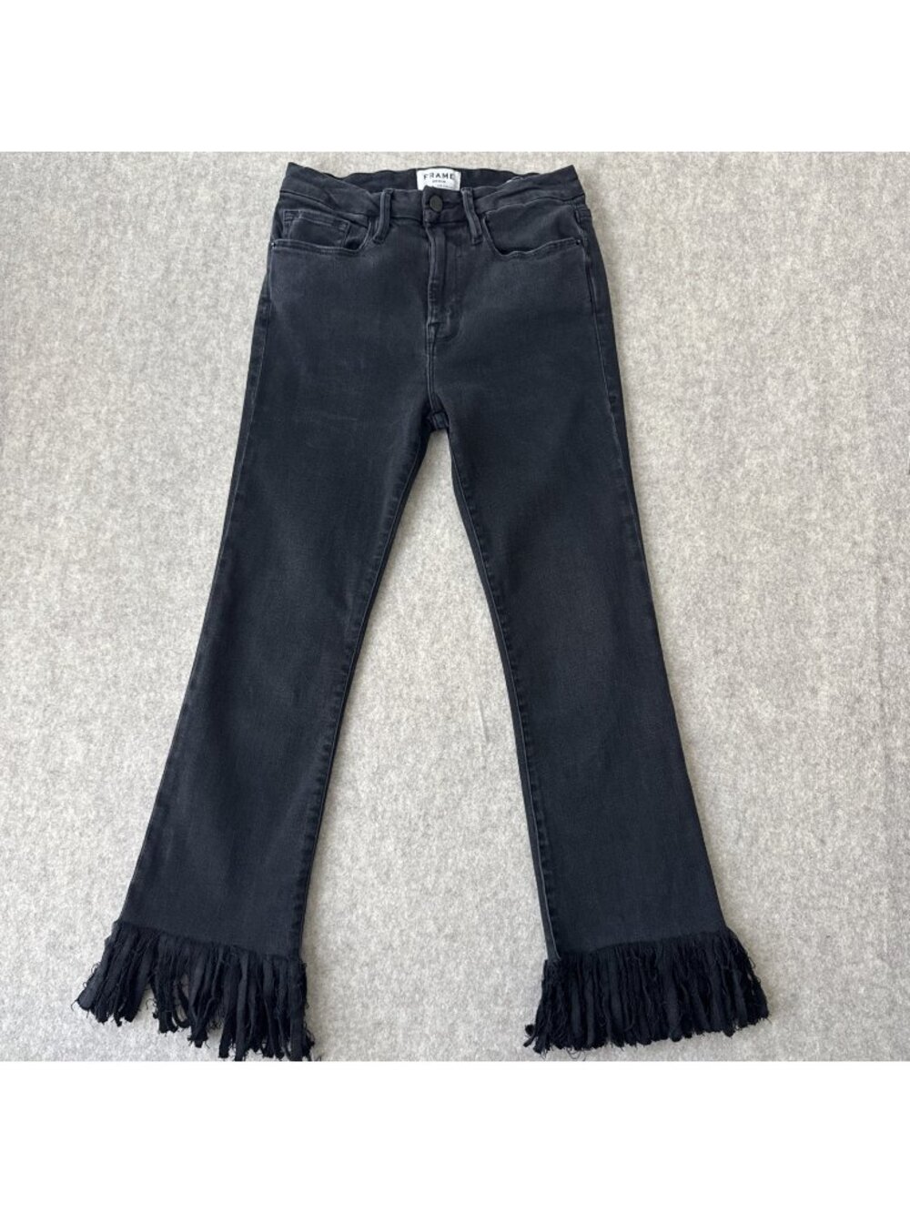FRAME Le Crop Mini Boot Jeans Women 27‎ Black Fringe Hem Denim